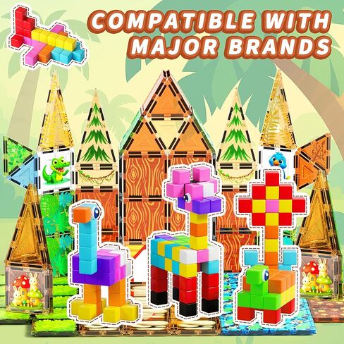 65PCS Magnetic Blocks with Magnet Eyes Toy, Magnetic Building Blocks with Storage Bag for Kids Gifts, STEM Preschool Sensory Magnetic Cubes for Toodlers Boys Girls Ages 3 4 5 6 7 8, Bright Color in Kuwait