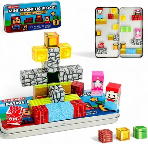 35PCS Pixel World Edition Mini Magnetic Blocks – Creative 3D Building Cubes, STEM Educational Travel Magnet Toy with Iron Box, Safe Learning Gift for Kids Ages 3–8, Boys & Girls in Kuwait