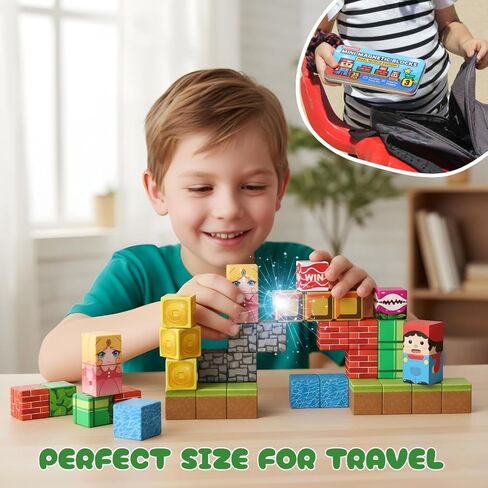35PCS Pixel World Edition Mini Magnetic Blocks – Creative 3D Building Cubes, STEM Educational Travel Magnet Toy with Iron Box, Safe Learning Gift for Kids Ages 3–8, Boys & Girls in Kuwait