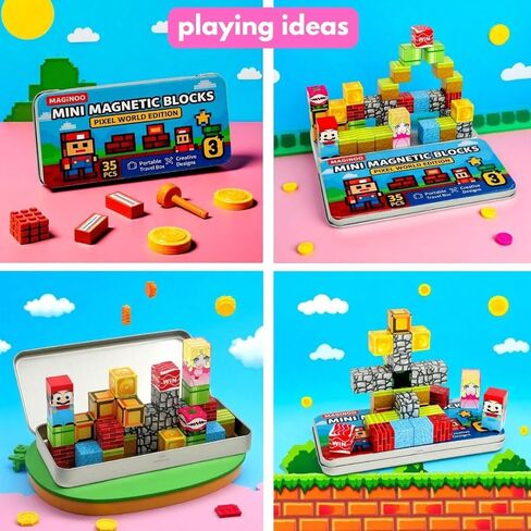 35PCS Pixel World Edition Mini Magnetic Blocks – Creative 3D Building Cubes, STEM Educational Travel Magnet Toy with Iron Box, Safe Learning Gift for Kids Ages 3–8, Boys & Girls in Kuwait
