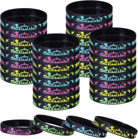 Soulchen 100 Pcs Christmas Nativity Silhouette Silicone Bracelets Wristband Religious Christian Rubber Bracelets for Sunday School Xmas Holiday Party Favor Gifts, 4 Colors in Saudi Arabia