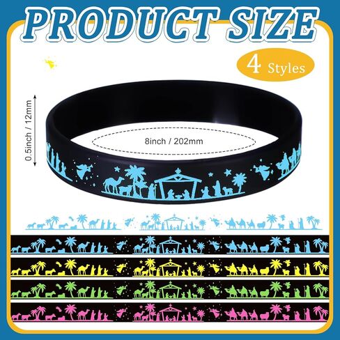 Soulchen 100 Pcs Christmas Nativity Silhouette Silicone Bracelets Wristband Religious Christian Rubber Bracelets for Sunday School Xmas Holiday Party Favor Gifts, 4 Colors in Saudi Arabia