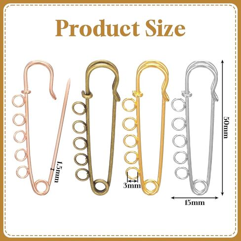 20 Pcs Large Safety Pins Heavy Duty 1.96 x 0.59 inch Safety Pins Brooch with 5 Loops Brooch Pins for Crafts Blankets Skirts Knitted Fabric Women Gold Silver Antique Bronze Rose Gold in Saudi Arabia