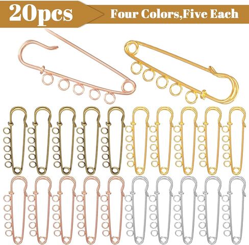 20 Pcs Large Safety Pins Heavy Duty 1.96 x 0.59 inch Safety Pins Brooch with 5 Loops Brooch Pins for Crafts Blankets Skirts Knitted Fabric Women Gold Silver Antique Bronze Rose Gold in Saudi Arabia
