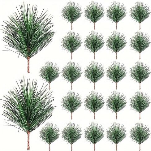 24Pcs Artificial Pine Sprigs, 2.7" Christmas Faux Cedar Stems for DIY Wreath Greenery Pine Needles Branches Small Picks for Favor Gifts Decor (Green) in Saudi Arabia