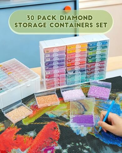 Diamond Painting Trays with Lids and Diamond Art Storage, 30PCS Diamond Art Accessories with Storage Containers, 2-in-1 Drill Storage and Line-Up Tool, 1 Pack 5D Diamond Painting Tools for Beads in Saudi Arabia