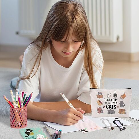 هدايا القطط للنساء، مجموعة قرطاسية لمحبي القطط من Kawaii مع ملاحظات لاصقة، وحقيبة مكياج و4 أقلام جل، وإكسسوارات سيدة القطط المجنونة للمكتب والمدرسة، وهدايا عيد الميلاد أو أعياد الميلاد اللطيفة لأمهات القطط in Kuwait