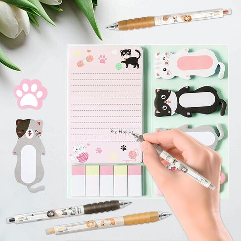 هدايا القطط للنساء، مجموعة قرطاسية لمحبي القطط من Kawaii مع ملاحظات لاصقة، وحقيبة مكياج و4 أقلام جل، وإكسسوارات سيدة القطط المجنونة للمكتب والمدرسة، وهدايا عيد الميلاد أو أعياد الميلاد اللطيفة لأمهات القطط in Kuwait