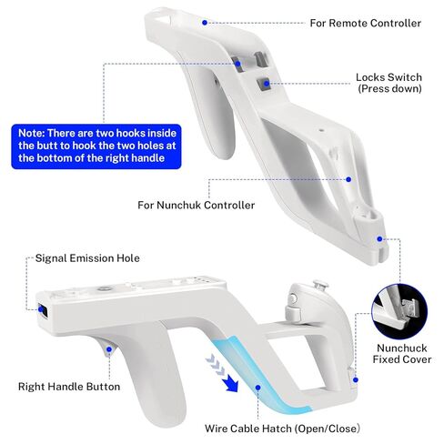 لعبة إطلاق النار EuroBird Wii u Zapper Gun Grip وعجلة القيادة - مناسبة لجهاز التحكم عن بعد اللاسلكي Wii Nunchuk (مجموعة بيضاء من 2) in Kuwait