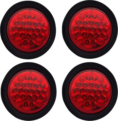4Pcs 4" Round LED Trailer Tail Lights, Super Bright Red 24LED Waterproof Brake Stop Turn Tail Marker Trailer Lights Sealed Flush Mount for Truck RV Boat UTE UTV 12V W/Grommet Plug & 3-Prong Pigtails in Kuwait