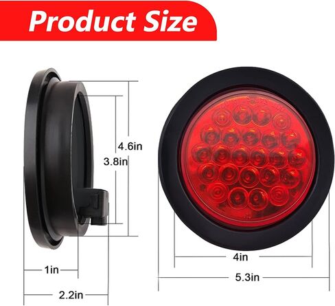 4Pcs 4" Round LED Trailer Tail Lights, Super Bright Red 24LED Waterproof Brake Stop Turn Tail Marker Trailer Lights Sealed Flush Mount for Truck RV Boat UTE UTV 12V W/Grommet Plug & 3-Prong Pigtails in Kuwait