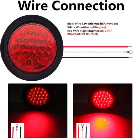 4Pcs 4" Round LED Trailer Tail Lights, Super Bright Red 24LED Waterproof Brake Stop Turn Tail Marker Trailer Lights Sealed Flush Mount for Truck RV Boat UTE UTV 12V W/Grommet Plug & 3-Prong Pigtails in Kuwait