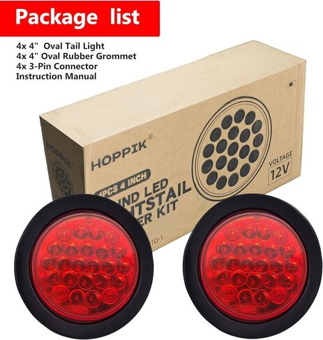 4Pcs 4" Round LED Trailer Tail Lights, Super Bright Red 24LED Waterproof Brake Stop Turn Tail Marker Trailer Lights Sealed Flush Mount for Truck RV Boat UTE UTV 12V W/Grommet Plug & 3-Prong Pigtails in Kuwait