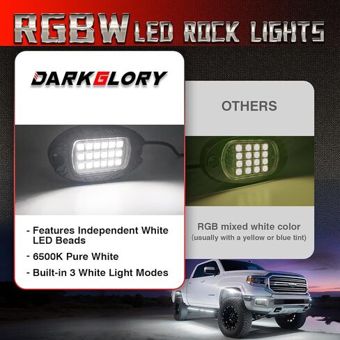 8 قرون معدنية RGBW أضواء الصخور، LED أضواء بيضاء نقية تحت التوهج لشاحنة سيارات الجيب ATV UTV عربة الجولف RZR SXS الطرق الوعرة، IP68 مجموعة معدنية مقاومة للماء متعددة الألوان نيون مع وضع الموسيقى عن بعد APP/RF، 12 فولت in Saudi Arabia