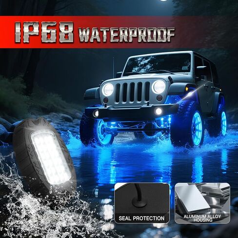 8 قرون معدنية RGBW أضواء الصخور، LED أضواء بيضاء نقية تحت التوهج لشاحنة سيارات الجيب ATV UTV عربة الجولف RZR SXS الطرق الوعرة، IP68 مجموعة معدنية مقاومة للماء متعددة الألوان نيون مع وضع الموسيقى عن بعد APP/RF، 12 فولت in Saudi Arabia