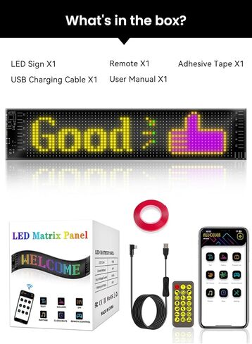 علامة تمرير LED قابلة للبرمجة، شاشة مرنة، لوحة لوحة مصفوفة العرض الرقمي، التحكم في تطبيق بلوتوث، لافتة LED للإعلان مع جهاز تحكم عن بعد، رسوم متحركة بنمط نص مخصص لشريط السيارة (3.6 × 14.7 بوصة) in Kuwait