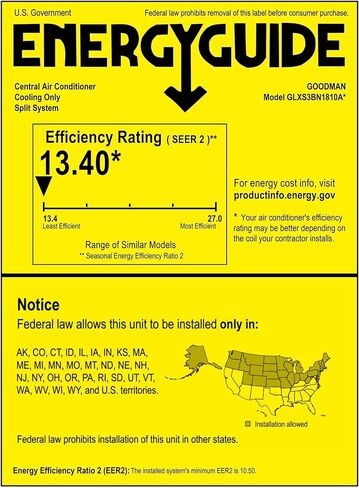 Goodman 1.5 TON 13.4 SEER2 Classic Series R-32 AC Condenser GLXS3BN1810 in Saudi Arabia
