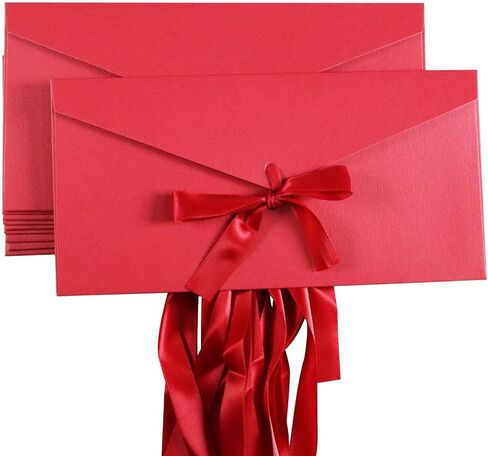10 Pack Kraft Paper Envelopes with Ribbons, Invitation Envelopes for Festival and Party - Red in Saudi Arabia