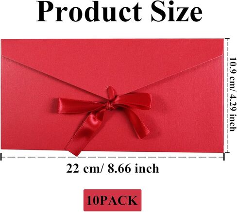 10 Pack Kraft Paper Envelopes with Ribbons, Invitation Envelopes for Festival and Party - Red in Saudi Arabia