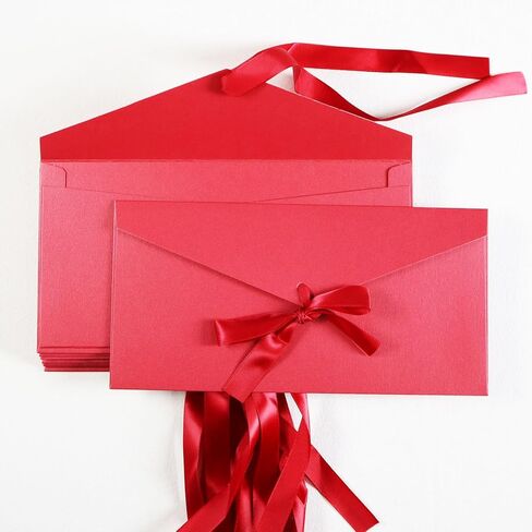10 Pack Kraft Paper Envelopes with Ribbons, Invitation Envelopes for Festival and Party - Red in Saudi Arabia