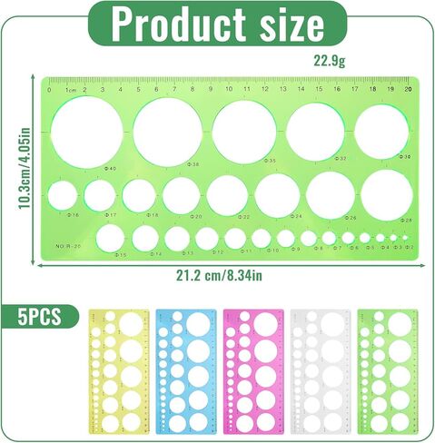 5 PCS Circle Template Plastic Circle Stencil Template Multi-Function Circles Oval Measuring Templates Measuring Geometry Ruler Formwork Drawings Templates for Office School Drawing Supplies in Saudi Arabia