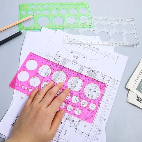 5 PCS Circle Template Plastic Circle Stencil Template Multi-Function Circles Oval Measuring Templates Measuring Geometry Ruler Formwork Drawings Templates for Office School Drawing Supplies in Saudi Arabia