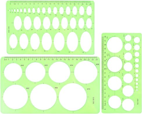 Circle Template for Drawing Drafting, Ymapinc 3Pcs Plastic Circle/Oval Shape Stencil for Painting, Transparent Green Geometric Measuring Rulers for School Office Supplies in Saudi Arabia