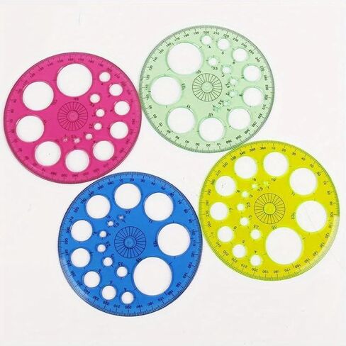 Full Circle Template Plastic Round Protractor 360 Degree for Painting Drawing Drafting Tool 16 Circular Sizes,Technical Drawing Supplies-4 Colors in Saudi Arabia