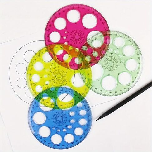 Full Circle Template Plastic Round Protractor 360 Degree for Painting Drawing Drafting Tool 16 Circular Sizes,Technical Drawing Supplies-4 Colors in Saudi Arabia