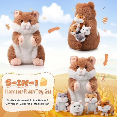 DEEKIN 5 Pcs Adorable Groundhog Plush Set 14 Inch Mommy Groundhog Stuffed Animal with 4 Cute Plush Babies in Her Belly Soft Cuddly Marmot Plushie for Toddlers Boys Girls Birthday Party Favors Gifts in Kuwait