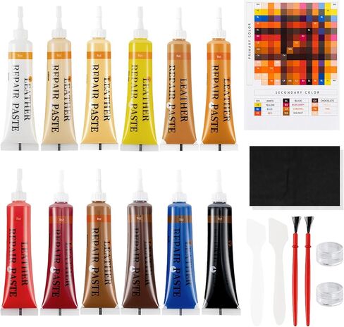 طقم إصلاح الجلد والفينيل 21 قطعة | إصلاح التمزقات والثقوب والخدوش والتقشير على الأثاث ومقاعد السيارات والسترات | تطبيق سريع، ألوان قابلة للمزج، جميع أنواع الجلود in Kuwait