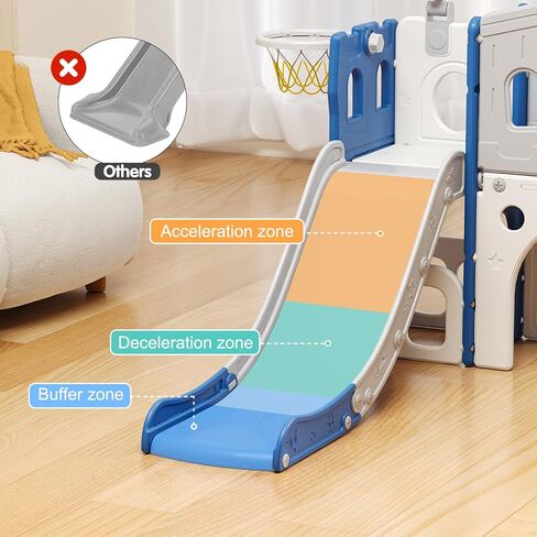 8 in 1 Toddler Slide Set, Kid Slide with Basketball Hoop Telescope and Climber, Indoor Outdoor Playset, Toddler Playground for Age 1-3, Blue & Gray in Saudi Arabia