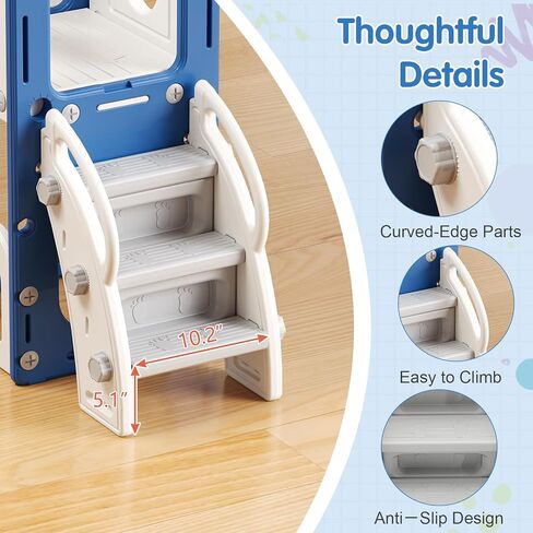 8 in 1 Toddler Slide Set, Kid Slide with Basketball Hoop Telescope and Climber, Indoor Outdoor Playset, Toddler Playground for Age 1-3, Blue & Gray in Saudi Arabia
