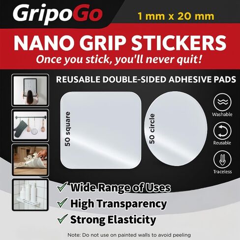 Nano Adhesive Stickers (100pcs) - Heavy-Duty Double-Sided Clear Gel Mounting Pads - Washable, Reusable & Traceless Sticky Squares & Circles for Multi-Surface Use, Rug Grip, Wall & DIY Projects in Saudi Arabia