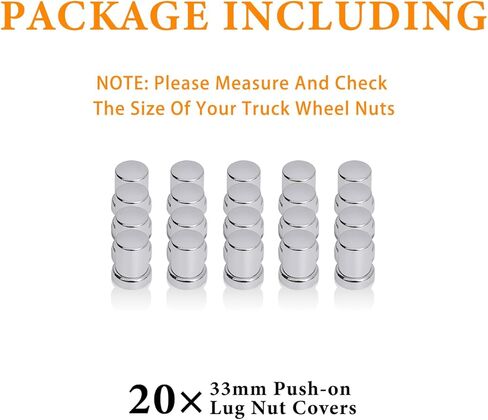 33mm by 2-3/8in Chrome ABS Plastic Lug Nut Covers Push On Small Spiked Top Flanged Nut Cover Caps for Semi Trucks (Pack of 20) in Saudi Arabia