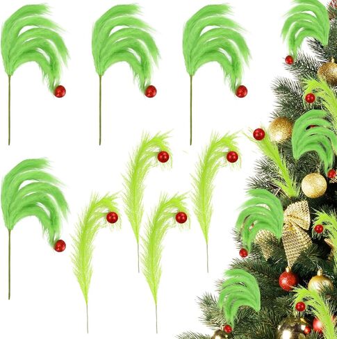 8 Pcs Christmas Tree Topper, 17 Inch Lime Green Christmas Tree Ornament, Green Furry Christmas Picks with Red Ball for Xmas Tree Wreath Home Craft Decors (Funny) in Saudi Arabia