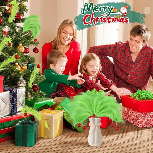 8 Pcs Christmas Tree Topper, 17 Inch Lime Green Christmas Tree Ornament, Green Furry Christmas Picks with Red Ball for Xmas Tree Wreath Home Craft Decors (Funny) in Saudi Arabia