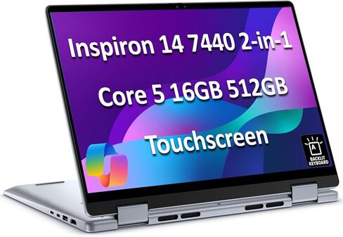 Dell Inspiron 14 7440 2-in-1 Laptop (14" FHD+ Touchscreen, Intel Core 5 120U (> i7-1355U), 32GB DDR5, 1TB SSD), for Creator, Designer, 10-Hr Long Battery Life, Backlit, Win 11 Pro w/ AI Copilot in Saudi Arabia