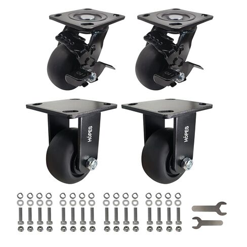 HOPES 4 X 2 inch Heavy Duty Casters,Rubber Casters Wheel,Flat Industrial Caster - Set of 4 - Use for Truck Dollies,Workbench,Transport,Handcarts,Utility cart (2 Brake & 2 Rigid, 1800lbs) in Saudi Arabia
