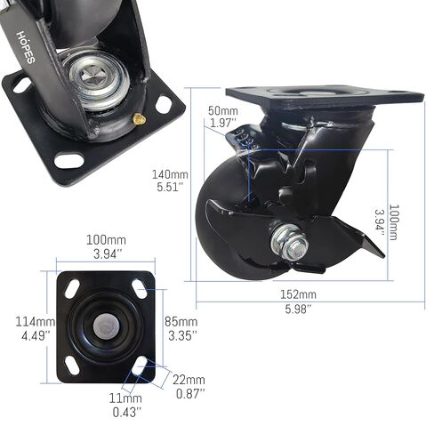 HOPES 4 X 2 inch Heavy Duty Casters,Rubber Casters Wheel,Flat Industrial Caster - Set of 4 - Use for Truck Dollies,Workbench,Transport,Handcarts,Utility cart (2 Brake & 2 Rigid, 1800lbs) in Saudi Arabia