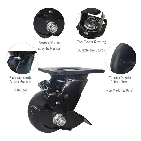 HOPES 4 X 2 inch Heavy Duty Casters,Rubber Casters Wheel,Flat Industrial Caster - Set of 4 - Use for Truck Dollies,Workbench,Transport,Handcarts,Utility cart (2 Brake & 2 Rigid, 1800lbs) in Saudi Arabia