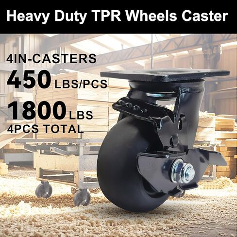HOPES 4 X 2 inch Heavy Duty Casters,Rubber Casters Wheel,Flat Industrial Caster - Set of 4 - Use for Truck Dollies,Workbench,Transport,Handcarts,Utility cart (2 Brake & 2 Rigid, 1800lbs) in Saudi Arabia