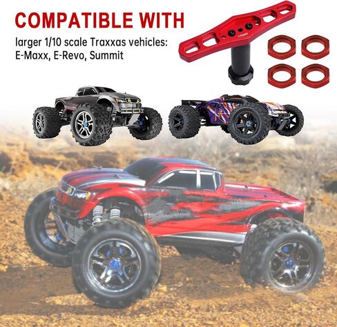 محاور وصواميل عجلة سداسية من الألومنيوم مقاس 17 مم من Hobbypark مع مفتاح ربط لمقياس 1/10 Traxxas E-Revo، وRevo 3.3، وE-Maxx، وSummit (مع محول أحمر) in Saudi Arabia