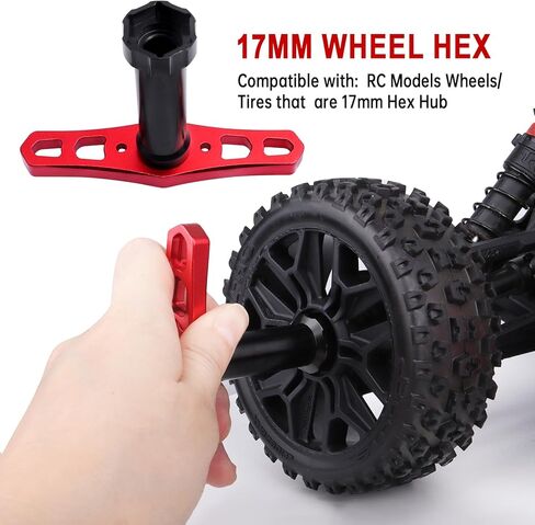 محاور وصواميل عجلة سداسية من الألومنيوم مقاس 17 مم من Hobbypark مع مفتاح ربط لمقياس 1/10 Traxxas E-Revo، وRevo 3.3، وE-Maxx، وSummit (مع محول أحمر) in Saudi Arabia