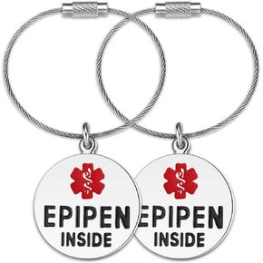 Divoti 1" Stainless Steel Dual-Sided (1 Unit) EpiPen Inside Bag Tag - Cable Loop
