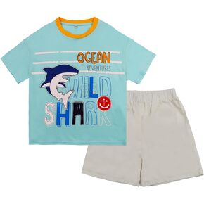 Gorboig Boy Clothes Big Boys Summer Outfits Short Sleeve Dinosaur T-Shirt & Shorts Set 2 Packs 6-12Y