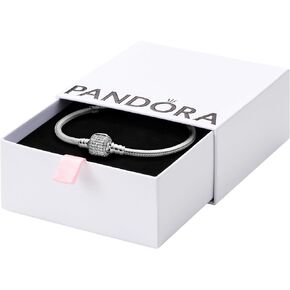 سوار سلسلة ثعبان من Pandora Moments Sparkling Pavé Clasp - سحر لحظات متوافقة - سوار من الفضة الاسترليني للنساء - هدية لها، مع صندوق هدايا