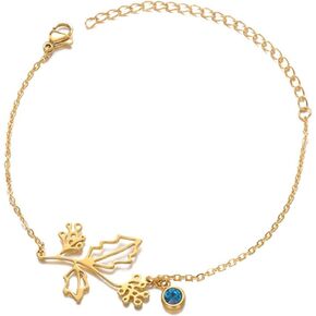 vdwv Birth Flower Bracelets Floral Birthstone Bracelets Wildflower Leaves Bracelet Birth Month Floral Birthstone Pendant Bracelet for Girls Elegant Gift for Women