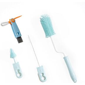 مجموعة رف تجفيف وتنظيف زجاجات الأطفال من كيميموسو، مع فرشاة دوارة لزجاجات الأطفال من السيليكون مع حامل، وفرشاة اللهاية، وفرشاة القش، وفرشاة تنظيف فجوة غطاء الكوب الصغيرة، مناسبة للزجاجات والأكواب، باللون الأزرق in Kuwait