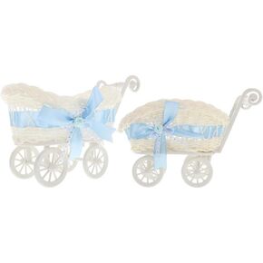 jojofuny 9.4X6.6X5.5inch 2 Pcs Wicker Stroller Decoration Rattan Baby Carriage Baby Doll Stroller Woven Flower Basket Baby Shower Centerpiece Stroller for Baby Shower Party Favors